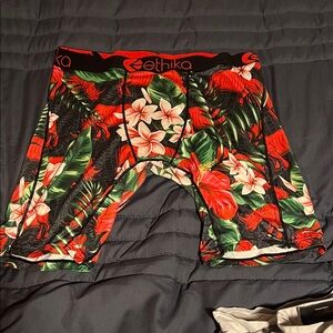 Ethika Men's Tropical Floral Athletic Shorts - Black, Red, Green